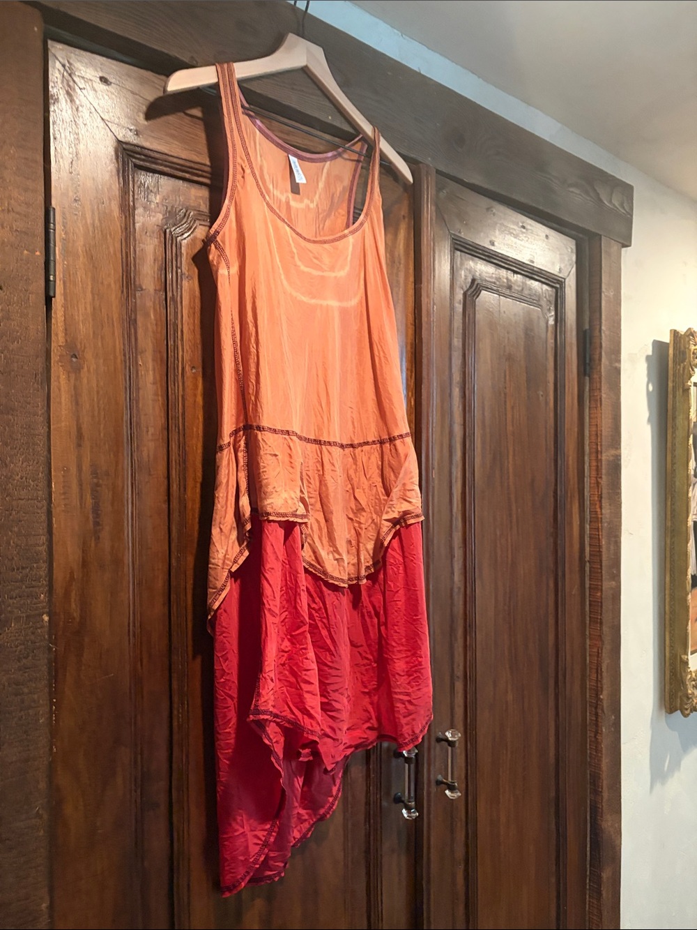 Asymmetrical Sleeveless Two-Tone Coral & Golden Sand Silk Dress